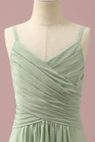 Sage Straps Chiffon Junior Bruidsmeisje Jurk