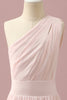 Afbeelding in Gallery-weergave laden, Lichtroze Chiffon One Shoulder Junior Bruidsmeisjesjurk