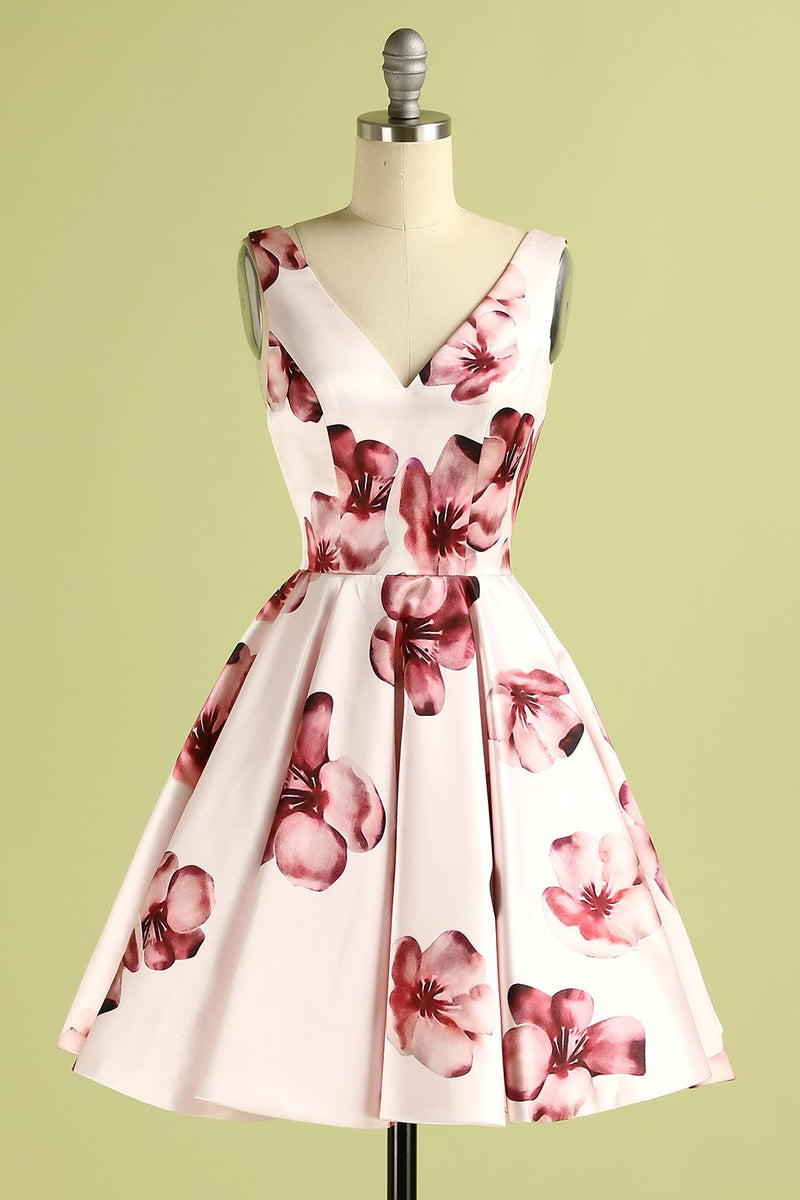 Afbeelding in Gallery-weergave laden, Roze homecoming jurk met bloemen print