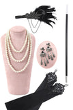 Zwarte Pailletten Glitter Midi Flapper Jurk met Jaren '20 Accessoires Set