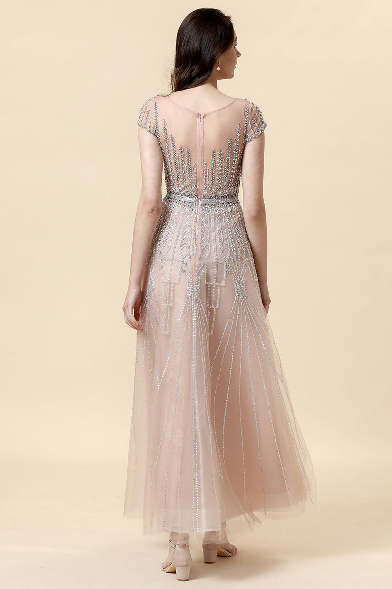 Afbeelding in Gallery-weergave laden, Sparkly Blush Beaded A-Line Tule Formele Jurk