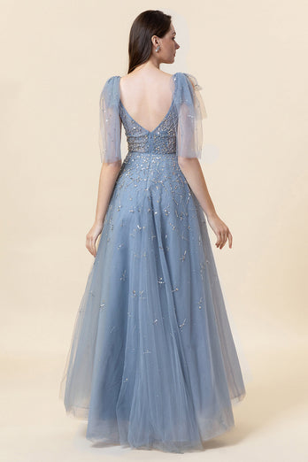Sparkly Beaded Blue Long Tulle Galajurk