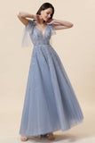 Sparkly Beaded Blue Long Tulle Galajurk