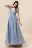 Sparkly Beaded Blue Long Tulle Galajurk