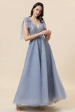 Sparkly Beaded Blue Long Tulle Galajurk