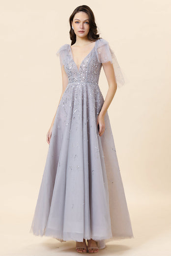 Sparkly Beaded Blue Long Tulle Galajurk