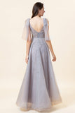 Sparkly Beaded Blue Long Tulle Galajurk