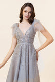 Sparkly Beaded Blue Long Tulle Galajurk