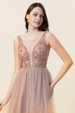 Sparkly Blush Beaded Lange Tule Galajurk