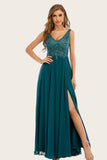 Turquoise Chiffon Long Prom Jurk met Kralen