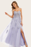 Lavendel Tulle Long Prom Jurk met Kant