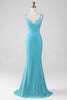 Afbeelding in Gallery-weergave laden, Sprankelende Turquoise zeemeermin Spaghetti bandjes lange Prom jurk met kralen
