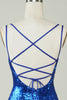 Afbeelding in Gallery-weergave laden, Royal Blue Tight Pailletten Backless Homecoming Jurk