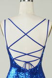 Royal Blue Tight Pailletten Backless Homecoming Jurk