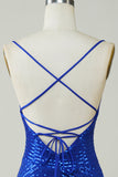 Sprankelende Bodycon Spaghetti Bandjes Royal Blue Pailletten Korte Homecoming Jurk