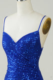 Sprankelende Bodycon Spaghetti Bandjes Royal Blue Pailletten Korte Homecoming Jurk