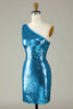 Afbeelding in Gallery-weergave laden, Glitter Royal Blue One Shoulder Pailletten Strakke Hoco Jurk