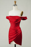 Rood Off the Shoulder Asymmetrisch Strak Kort Homecoming Jurkje