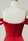 Rood Off the Shoulder Asymmetrisch Strak Kort Homecoming Jurkje