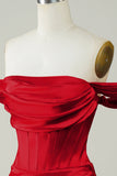 Rood Off the Shoulder Asymmetrisch Strak Kort Homecoming Jurkje