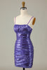 Afbeelding in Gallery-weergave laden, Sprankelende paarse pailletten spaghetti riemen strakke korte homecoming jurk