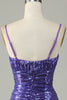 Afbeelding in Gallery-weergave laden, Sprankelende paarse pailletten spaghetti riemen strakke korte homecoming jurk