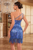 Afbeelding in Gallery-weergave laden, Sprankelende schede een schouder blauwe pailletten 1920s jurk