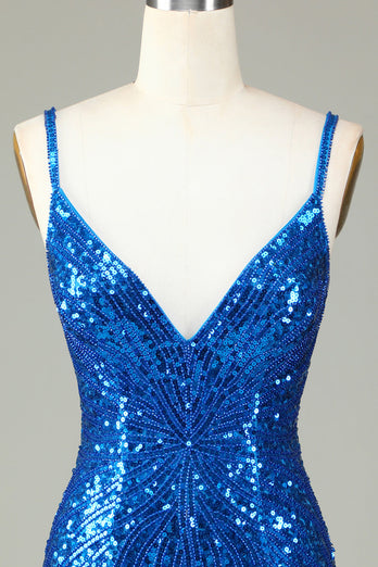 Schede Spaghetti bandjes Pauw blauw pailletten jaren 1920 jurk met kwast