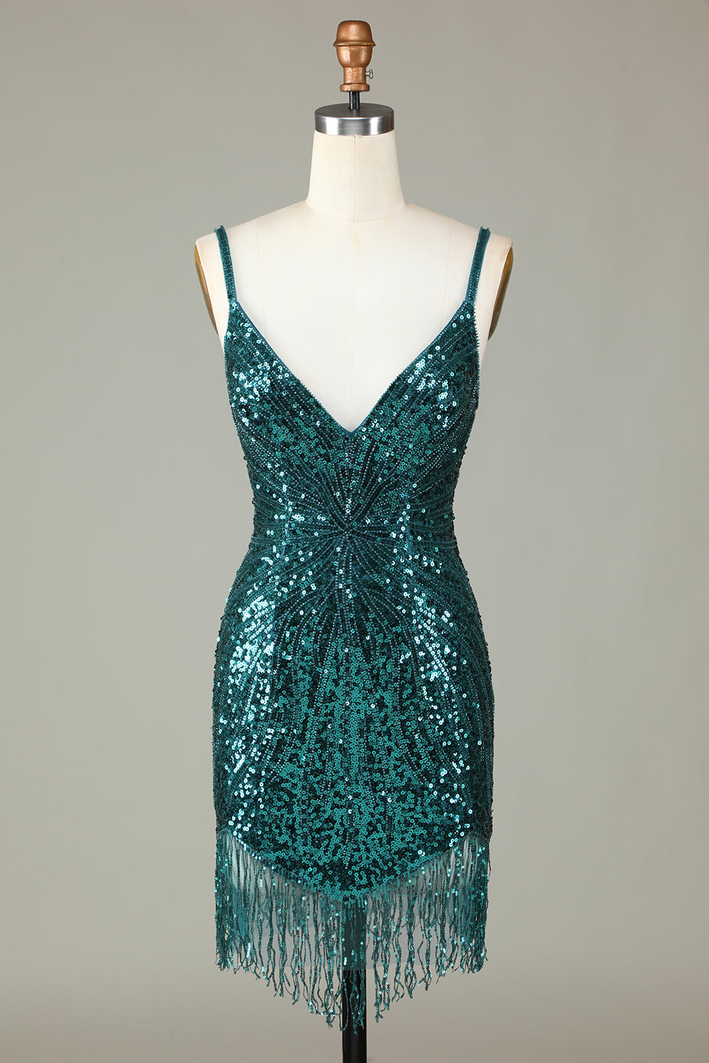 Sprankelende Bodycon Spaghetti Bandjes Groene Veter-Up Rug Korte Homecoming Jurk met Kralen