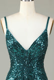 Sprankelende Bodycon Spaghetti Bandjes Groene Veter-Up Rug Korte Homecoming Jurk met Kralen