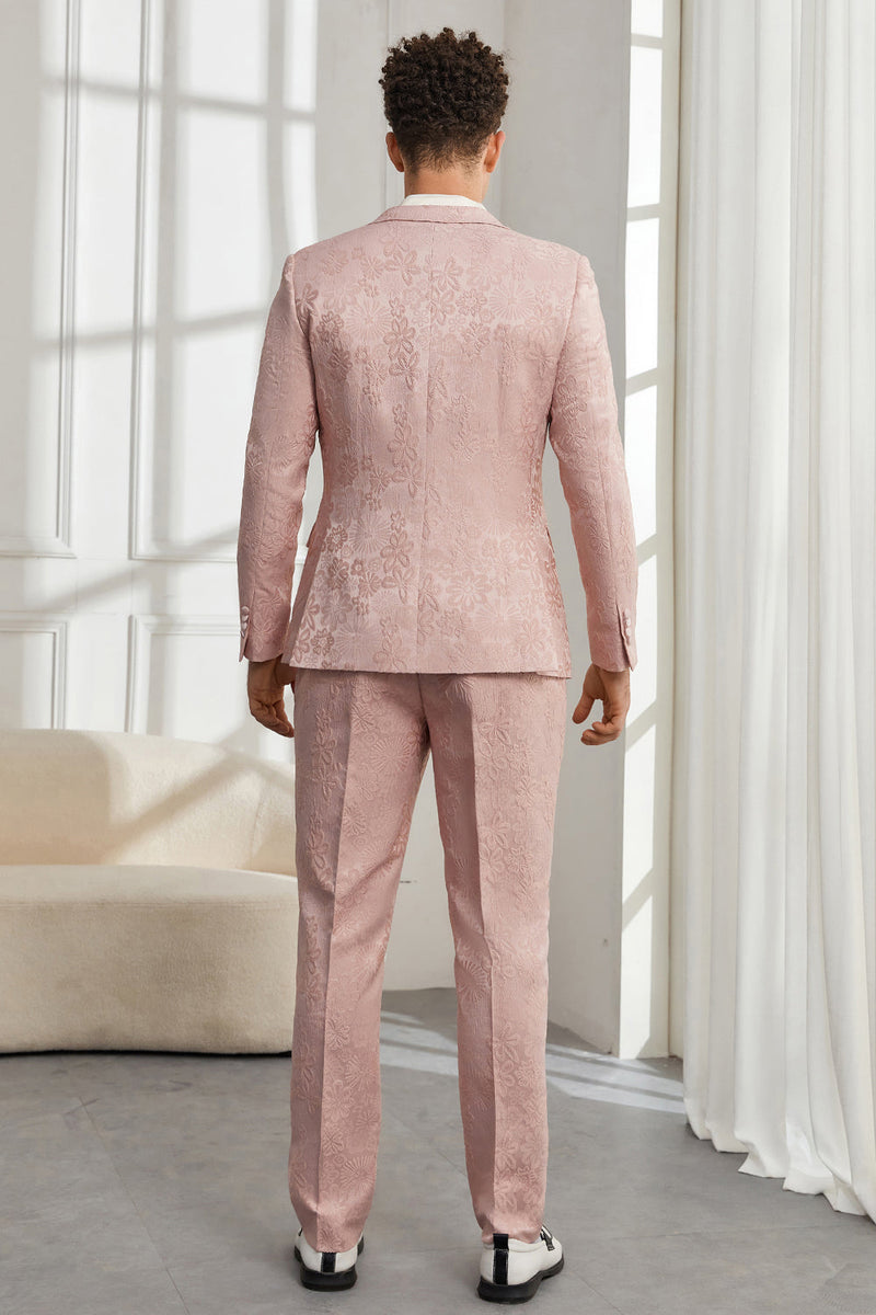 Afbeelding in Gallery-weergave laden, Silm Fit Peak Revers Lichtroze Jacquard Heren Homecoming Suits