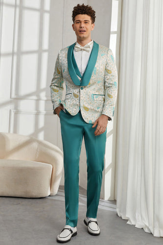 Sjaal Revers Een Knop Lichtgroen 3-delige Mannen Homecoming Suits