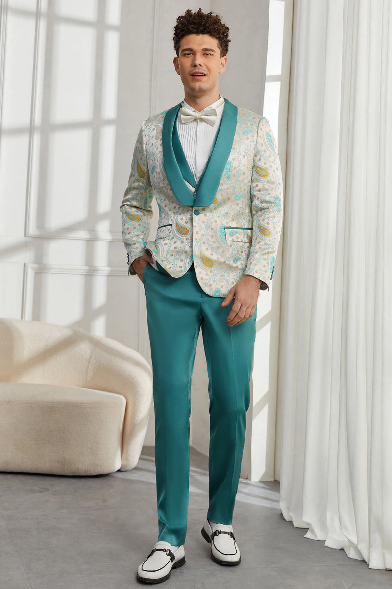 Afbeelding in Gallery-weergave laden, Sjaal Revers Een Knop Lichtgroen 3-delige Mannen Homecoming Suits