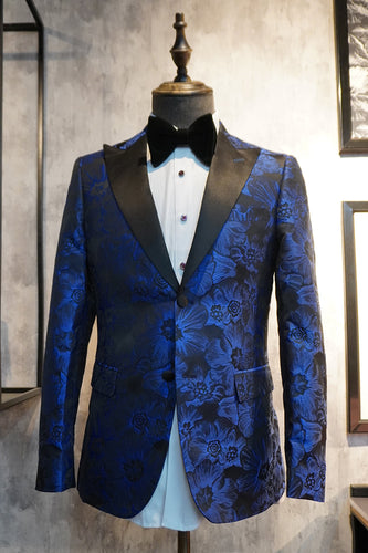 Peak Revers Jacquard Twee Knopen Royal Blue Single Breasted Men's Prom Blazer