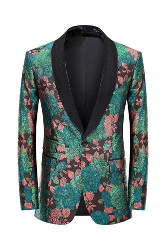 Groene Sjaal Revers Jacquard Floral Patroon Heren Homecoming Suit Jas Blazer