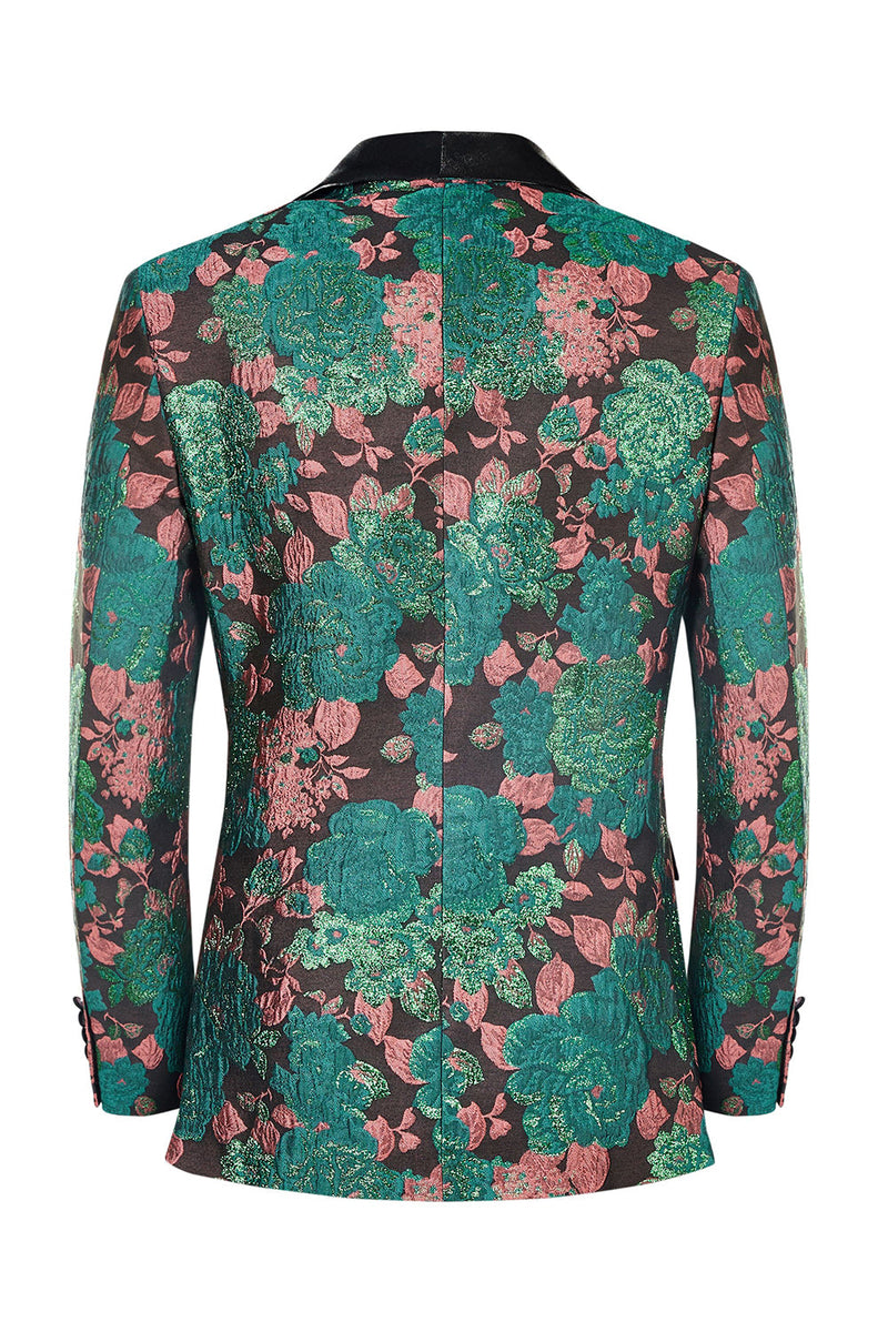 Afbeelding in Gallery-weergave laden, Groene Sjaal Revers Jacquard Floral Patroon Heren Homecoming Suit Jas Blazer