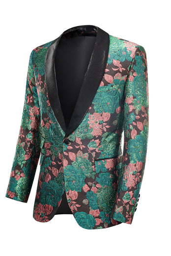 Groene Sjaal Revers Jacquard Floral Patroon Heren Homecoming Suit Jas Blazer