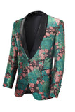 Groene Sjaal Revers Jacquard Floral Patroon Heren Homecoming Suit Jas Blazer