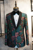 Groene Sjaal Revers Jacquard Heren Prom Blazer