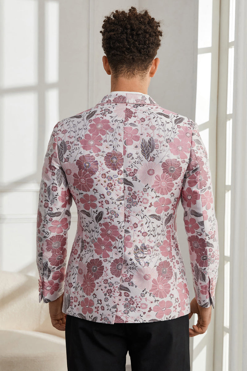 Afbeelding in Gallery-weergave laden, Sjaal Revers Een Knop Roze Bloemen Jacquard 2 Delige Homecoming Suits