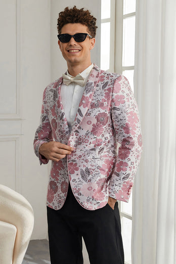 Sjaal Revers Een Knop Roze Bloemen Jacquard 2 Delige Homecoming Suits