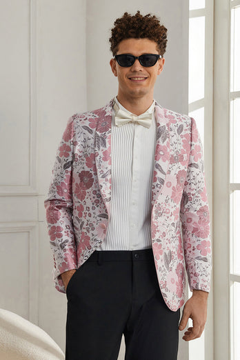 Sjaal Revers Een Knop Roze Bloemen Jacquard 2 Delige Homecoming Suits