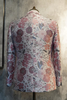 Roze Bloemen Jacquard Sjaal Revers 2 Delige Prom Homecoming Suits