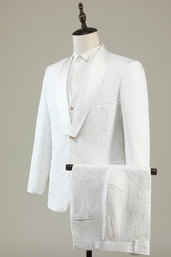 Witte Jacquard Shawl Revers 3 Delige Prom Homecoming Suits