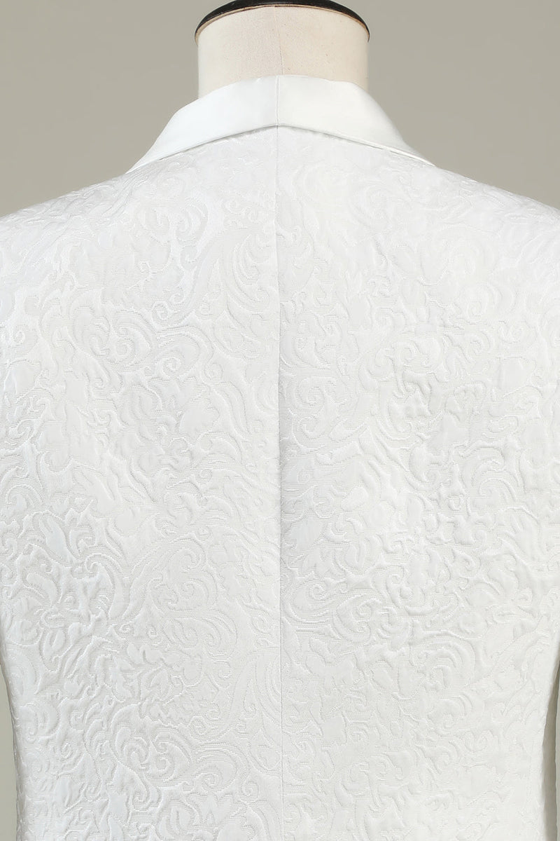 Afbeelding in Gallery-weergave laden, Witte Jacquard Shawl Revers 3 Delige Prom Homecoming Suits