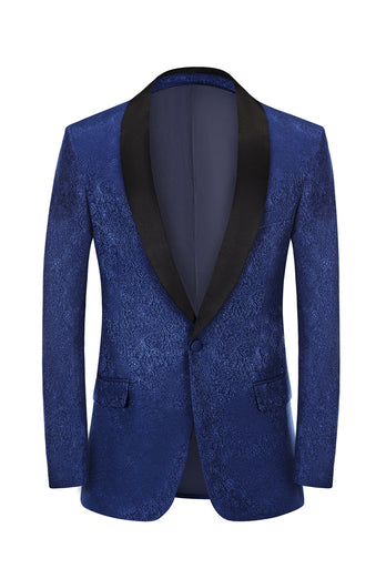 Royal Blue Jacquard One Button Shawl Revers Prom Homecoming Blazer