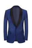 Royal Blue Jacquard One Button Shawl Revers Prom Homecoming Blazer