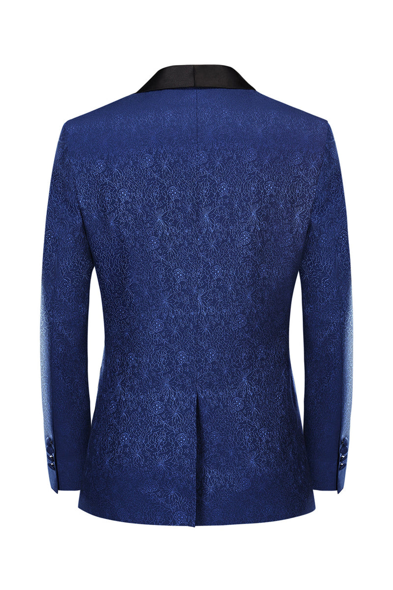 Afbeelding in Gallery-weergave laden, Royal Blue Jacquard One Button Shawl Revers Prom Homecoming Blazer