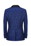 Royal Blue Jacquard One Button Shawl Revers Prom Homecoming Blazer