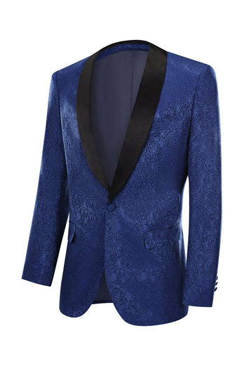 Royal Blue Jacquard One Button Shawl Revers Prom Homecoming Blazer